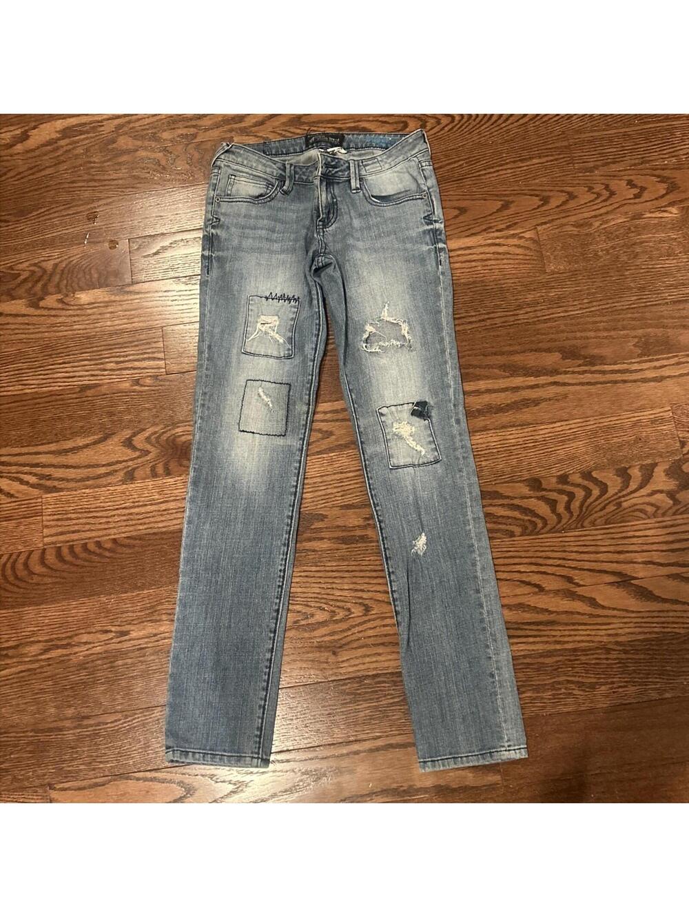 Volcom Jeans Womens Juniors Size 5 Super Skinny Low Rise Medium Wash Distressed